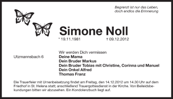 Traueranzeige von Simone Noll von Pegnitz-Zeitung